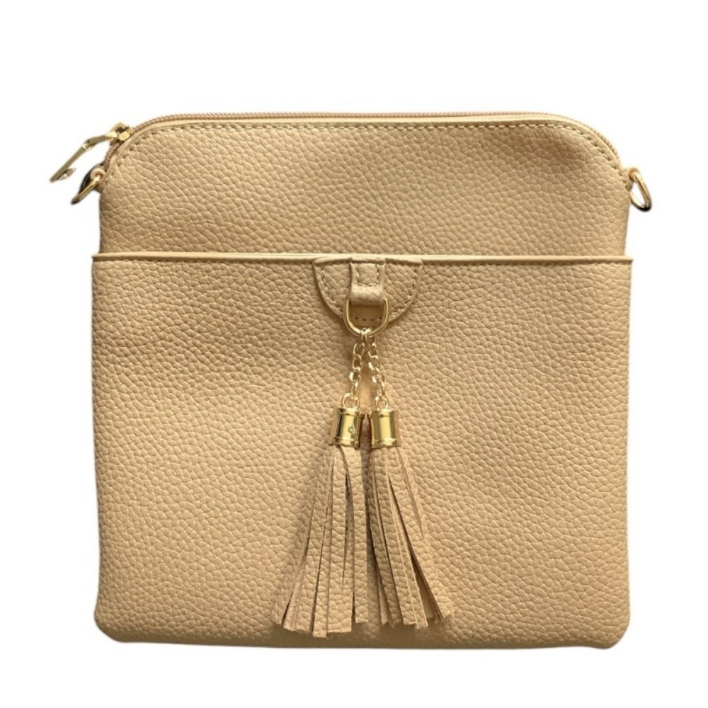 Kenze Panne Fringe Cross Body Bag - Light Beige - Vegan Leather